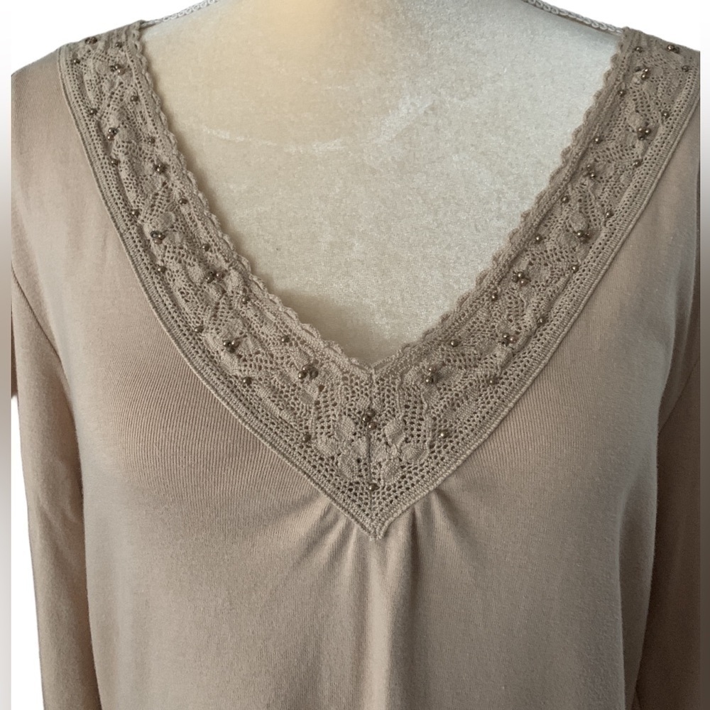 High Sierra Tan Lace-Trimmed Long Sleeve Blouse - Picture 5 of 7